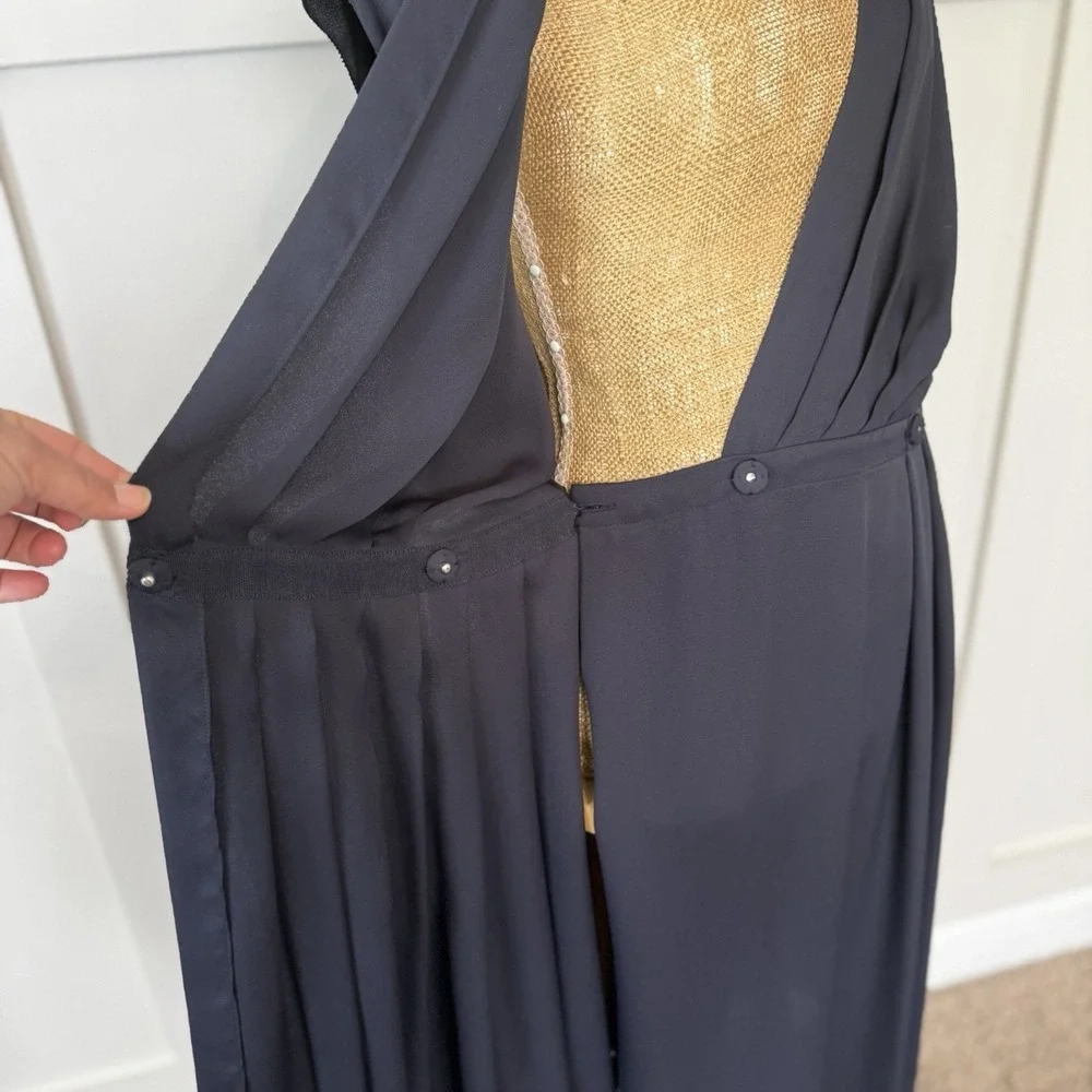 Tory Burch Deep V Neck Asymmetric Midi Wrap Dress 4 Navy Wedding Cocktail Career